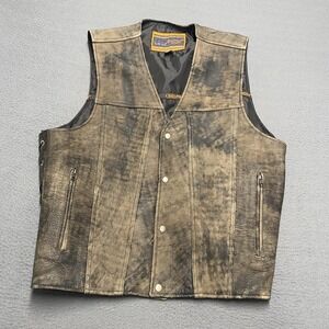 Daniel Smart Vest Mens 3XL Brown Leather Biker Side Lace Zip Pockets Motorcycle